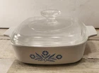 Corning Ware Blue Cornflower 1 Qt Casserole Dish with Pyrex Lid - 7" Sq -Vintage