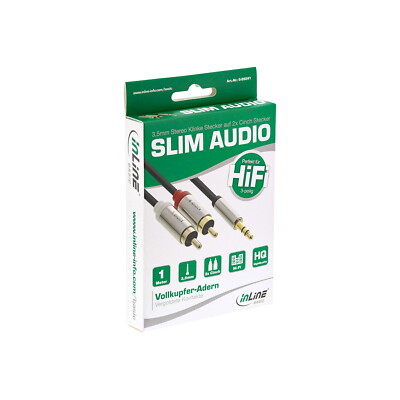 1m Audio Adapterkabel InLine  3,5mm Klinke Stecker -> 2 x Cinch Stecker | Stereo