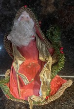 Vintage  Crinkled Paper Santa Tree Topper  Figurine -  12" w/ Cone Bottom