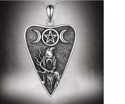 TRIPLE GODDESS PAGAN CROW RAVEN MOON  Pendant 20'' 925 Sterling Silver Necklace