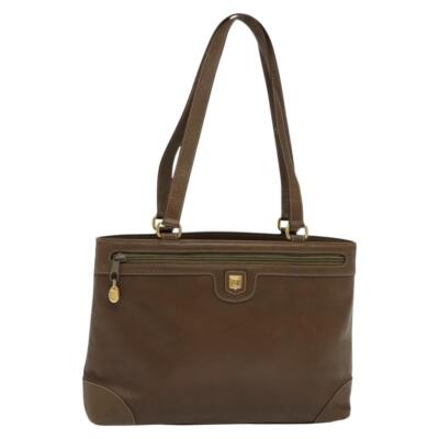 CELINE Tote Bag Leather Brown Gold Auth 114019