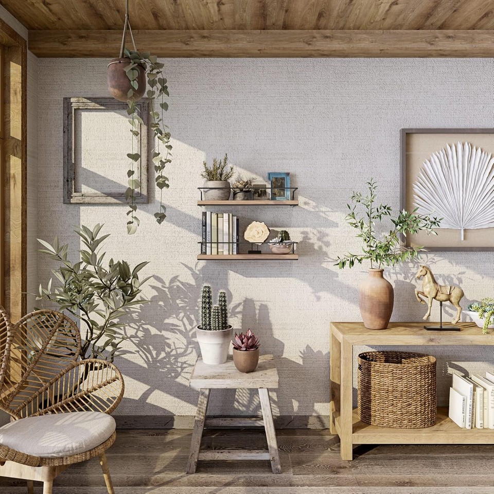 Shario Rustic Wood Floating Shelves Set of 2, floating sehlves, Light