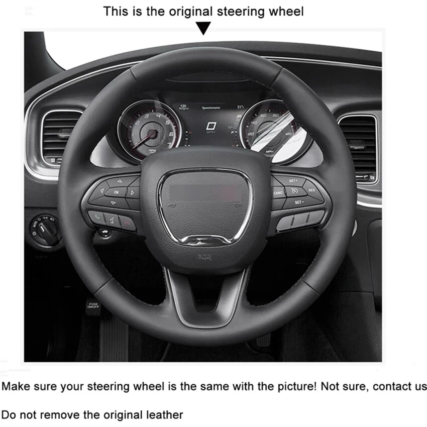 Cubierta envolvente para volante de cuero gamuza negro cosida a mano para Dodge Charger Foto 2 de 4