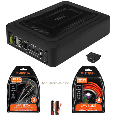 HIFONICS MRX-168A aktiv Untersitz-Subwoofer + Kabelset Auto Aktivsub 200 Watt