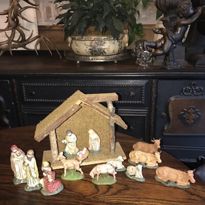 Vintage Christmas Nativity Set Manger Scene 14 Pieces w/ Original Price 59.99!