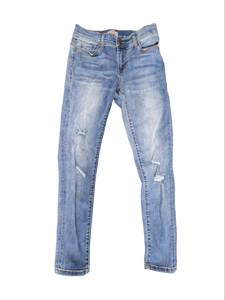 Pantalones de mezclilla azules de pierna ajustada desgastados Juicy Couture para mujer talla 2 Foto 2 de 4