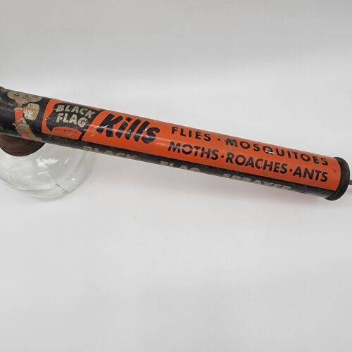 Vintage Black Flag Bug Pump Spray Glass Reservoir Halloween Rustic Advertising - Picture 2 of 9