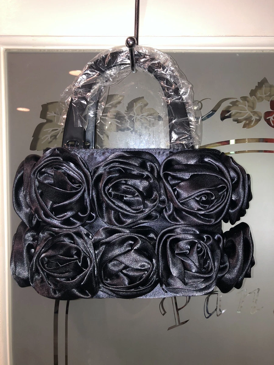 Black satin roses Rosetta handbag New