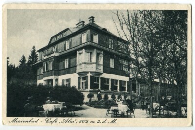 Postcard Marienbad café ''Alm'' 1930s