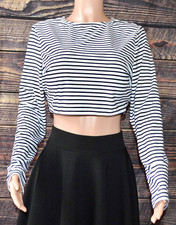 Cocoship BLACK WHITE STRIPE LONG SLEEVE RASHGUARD SWIM SHIRT TOP Size 16