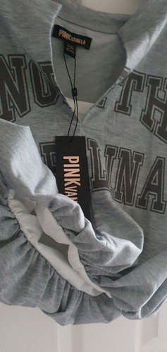 Pink Vanilla Womens Grey Carolina Varsity Double Layer Crop Top - Picture 3 of 9