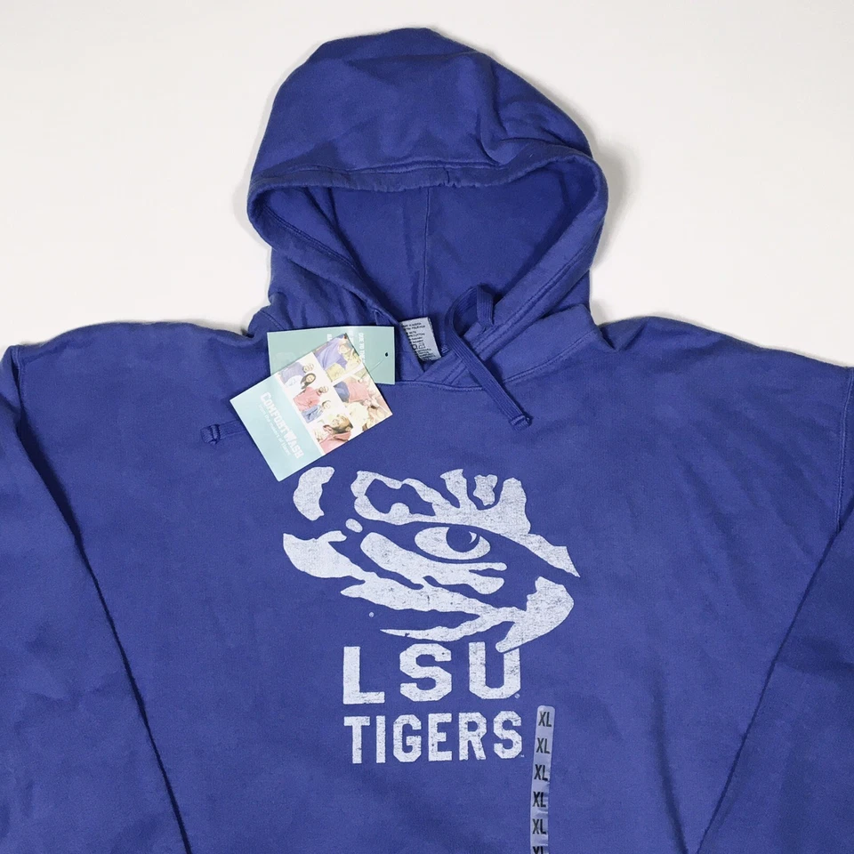 LSU Tigers Ring Spun Pullover Sweatshirt Hoodie XL Purple Blue Comfort Wash - Image 2 of 4