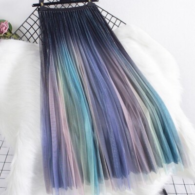 Rainbow Gradient Pleated  Womens Skirt Stylish, Comfortable & Chic-SK199