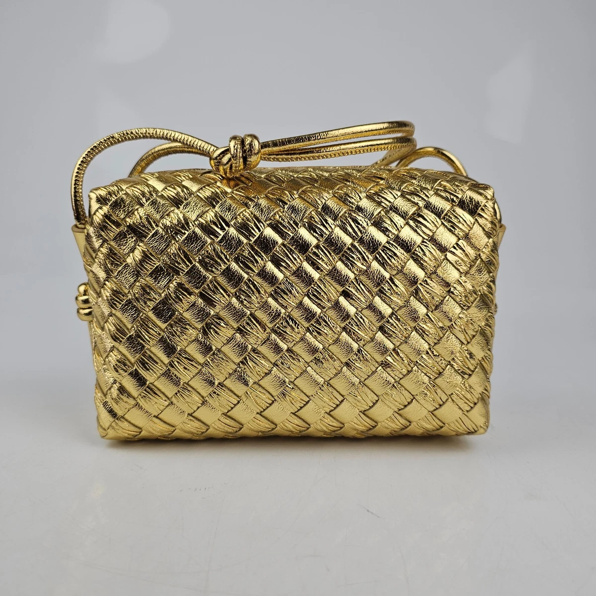 Bottega Veneta Mini Loop Crossbody Bag in White & Gold