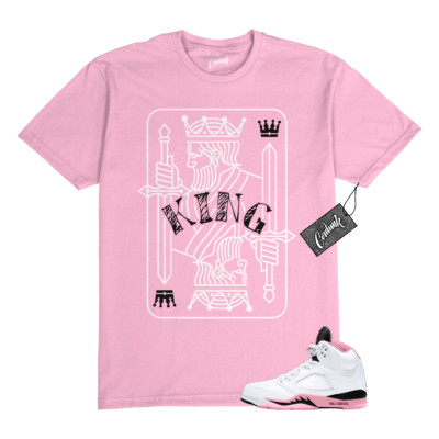 5 Medium Soft Pink Foam White Black T Shirt to Match KING