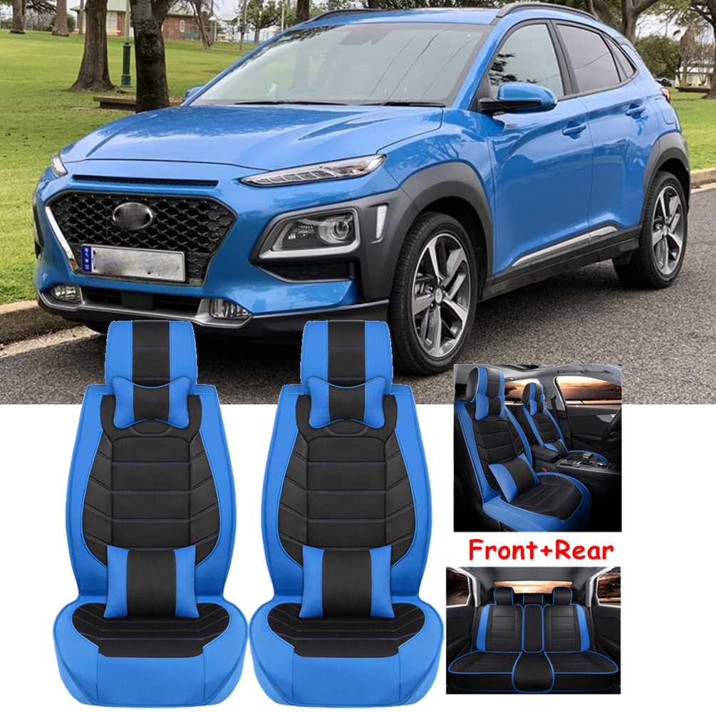 PU Leather Car Seat Cover 5-Seat Full Set Front Rear Cushion For Hyundai Kona
