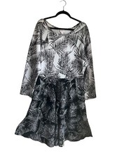 Lularoe 3XL Georgia Tiered Dress Black White Palm Leaf Long Sleeves Ruffled Hem