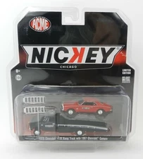 1:64 GreenLight ACME *NICKEY* Black 1970 C-30 RAMP TRUCK & Red 1967 Camaro NIP