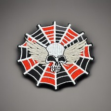 WEB SKULL EMBROIDERED IRON ON BIKER PATCH 2.75  X 3.00  