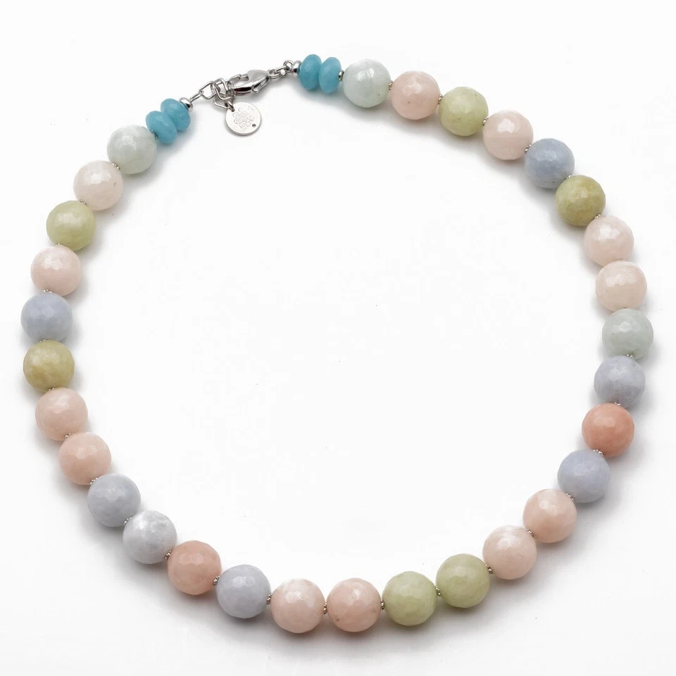 Collana di Giada multicolore girocollo choker pietre dure e argento 925 rodiato - Immagine 3 di 4