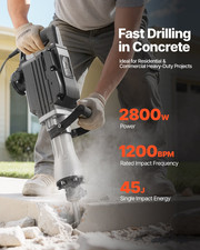 VEVOR Demolition Jack Hammer Electric Concrete Breaker -2800W,1200 BPM,2 Chisels