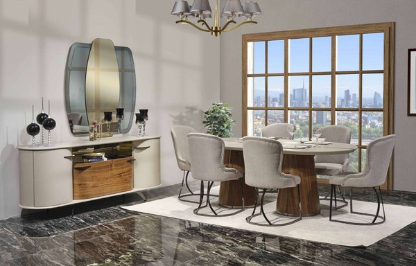 LuxuriöSes Esszimmer Set Esstisch 6X StüHle Sideboard Spiegel 9 Tlg-image