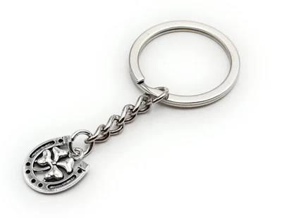 H-CUSTOMS Hufeisen Kleeblatt 4 Blätter Schlüsselanhänger Anhänger aus Metall Silber