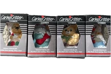 LOT OF 4 JASCO CARING CRITTER BISQUE PORCELAIN CHIMES CHRISTMAS ORNAMENTS