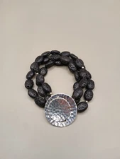 Vtg Silpada Lava Beads 925 Sterling Silver Toggle Bracelet