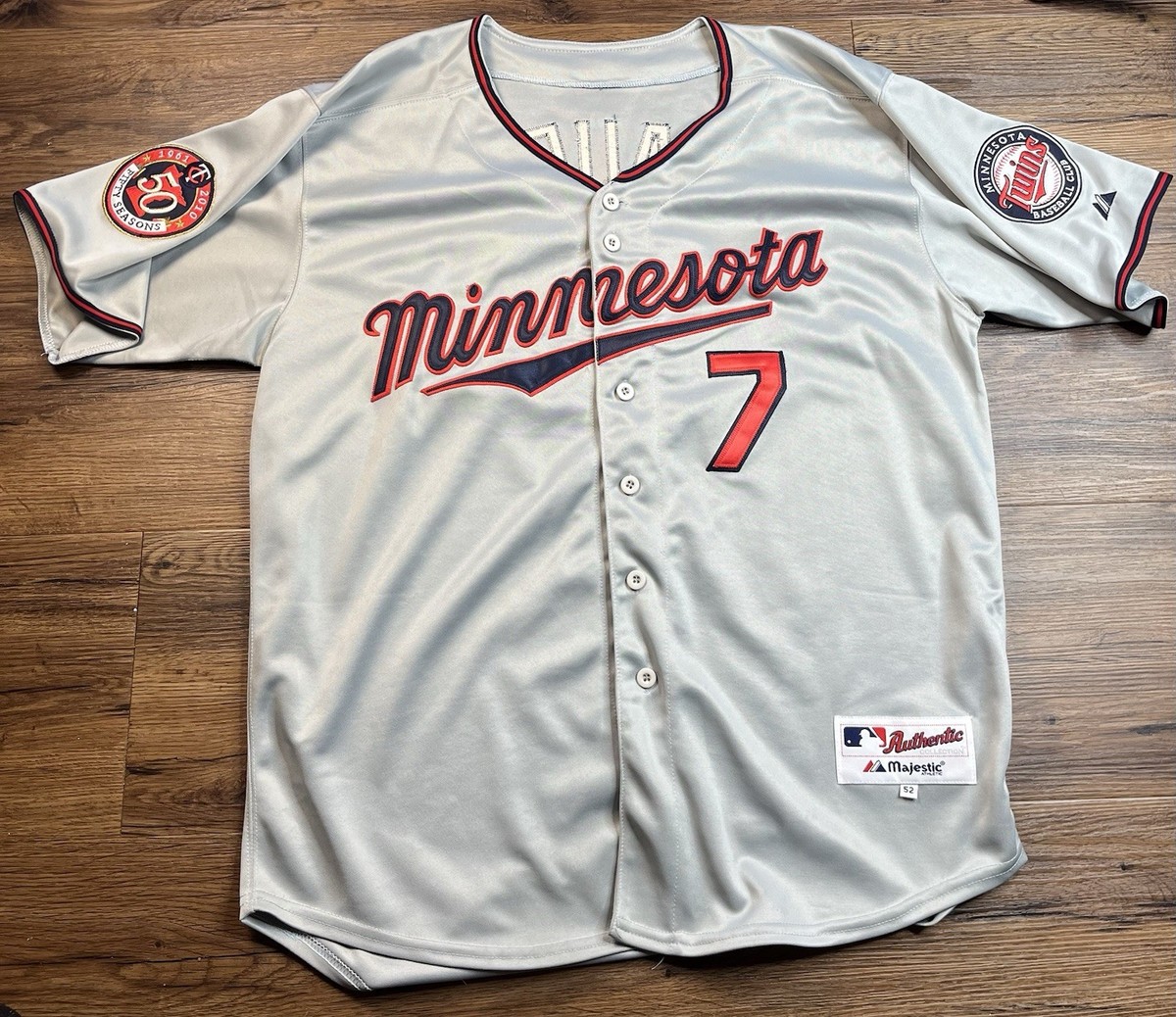 MLB Minnesota Twins Joe Mauer Gray Majestic Jersey 50th