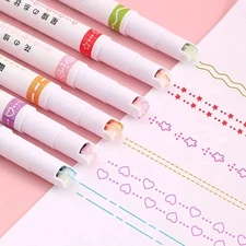 6pcs/set Highlighter Pen Line Shaped Color Roller Tip Curve Liner Art stamp