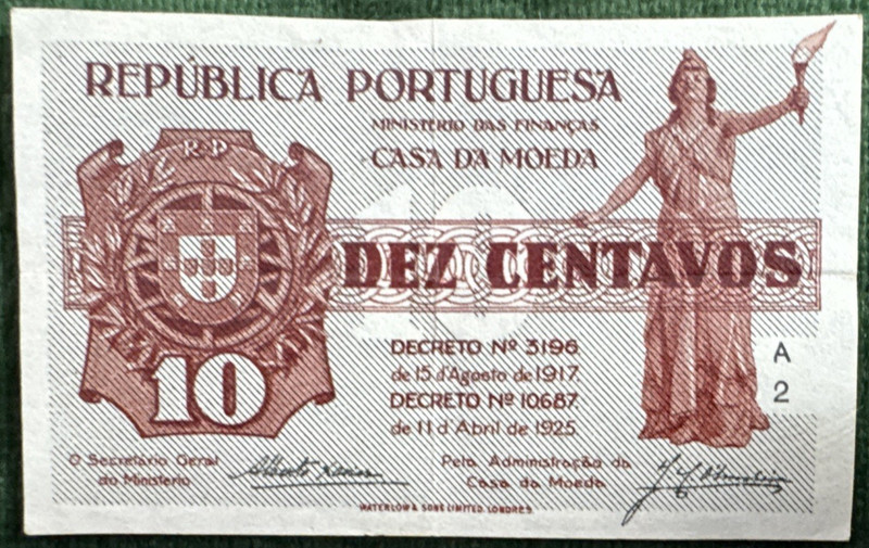1925 Portugal 10 Centavos Extra Fine Plus P-101 | Free Shipping