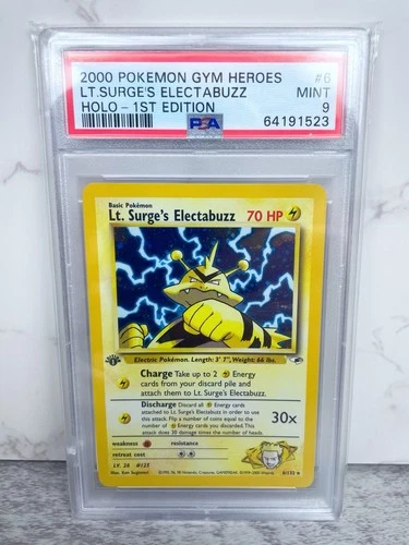 Pokémon Lt. Surge's Electabuzz Gym Heroes 1st Edition Holo 6/132 PSA 9