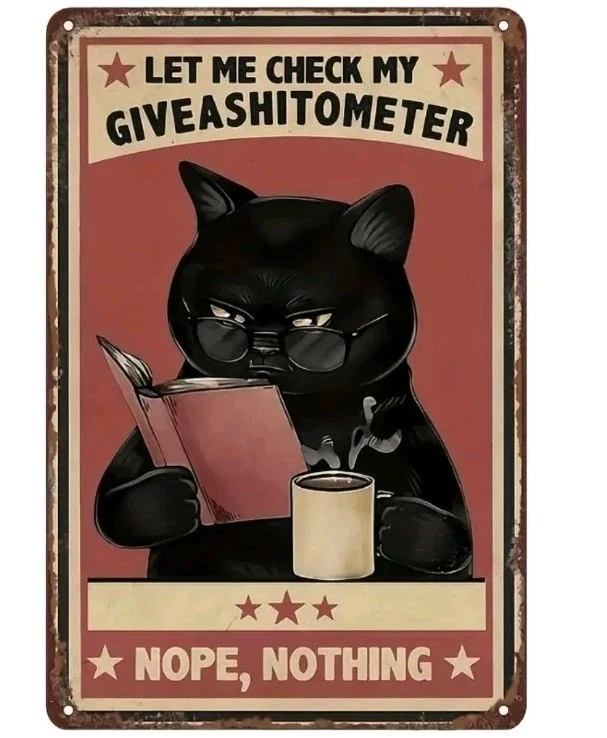 Letrero de lata de metal de gato negro gruñón cita divertida libro de café arte de pared retro decoración 12x8 Foto 4 de 4