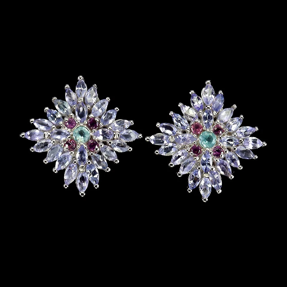 925 Sterling Silver Earrings Tanzanite Emerald Gemstone No USA Import Fees - Image 2 of 4