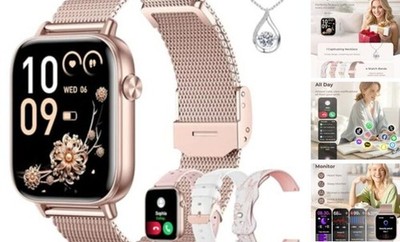  Smart Watch for Women, 1.83'' HD Fitness Tracker with 4 Bands, Rose Gold
