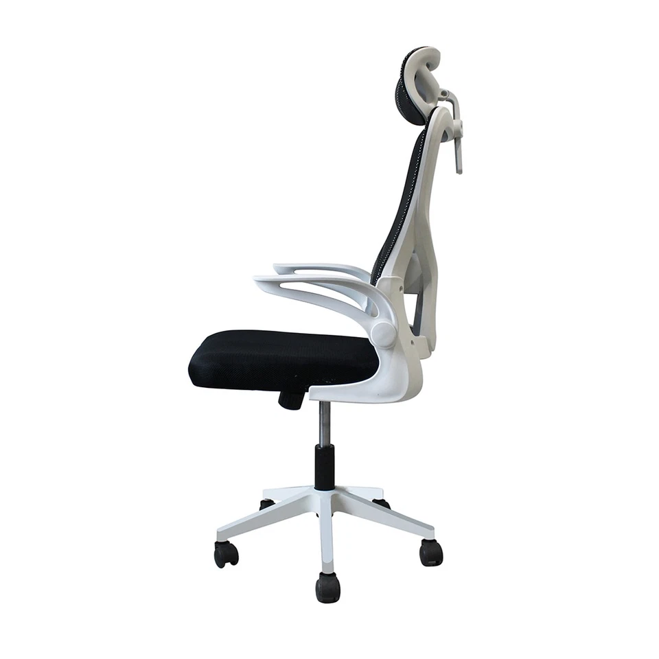 Sedia Bianca Ergonomica da Ufficio con Altezza Regolabile Braccioli Pieghevoli - Immagine 3 di 4