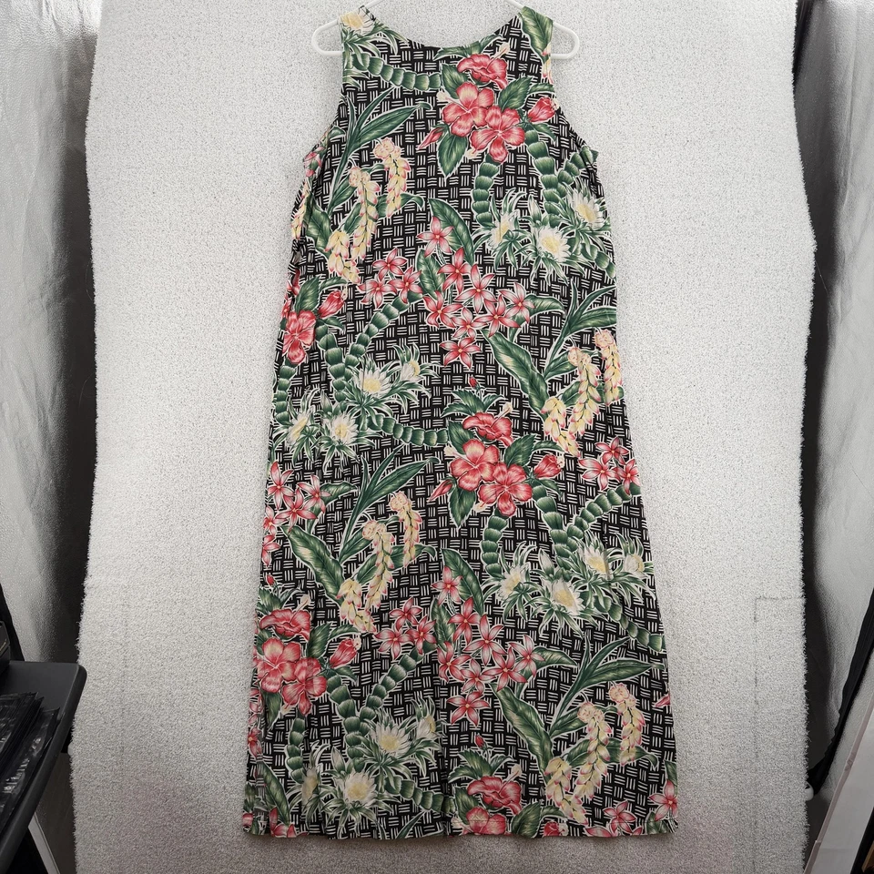 Vestido Reyn Spooner Mujer Mediano Negro Floral Hawaiano Aloha Rayón Maxi Hawaiano Foto 2 de 4