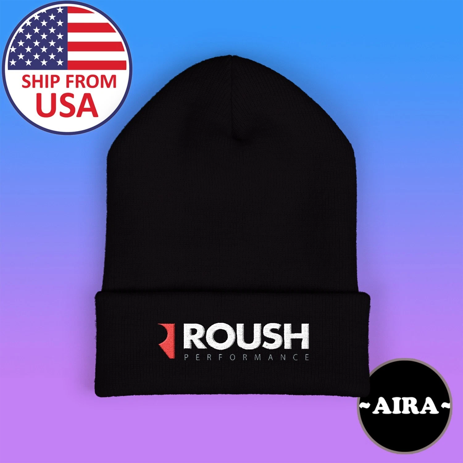 Roush Performance Classic Winter Black Beanie Hat Size Adult