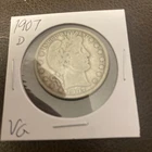 1907 d barber half dollar