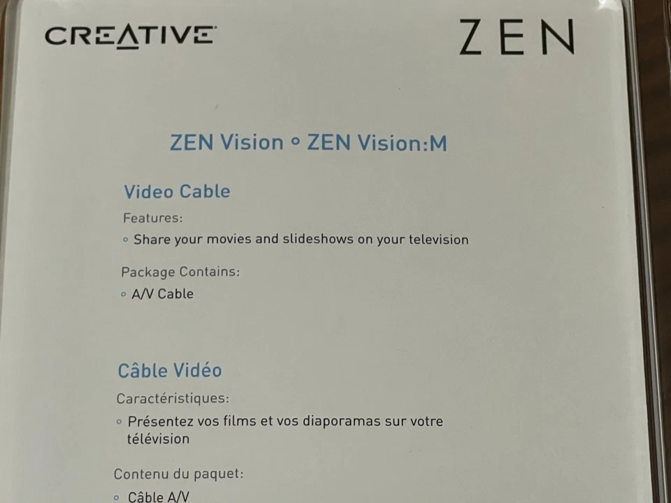 Creative Zen Vision & Vision M MP3 Player Audio Video AV Cable 70PD000000059.... - Image 3 of 4