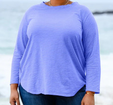 Fresh Produce 1x peri blue pinstripe jersey cotton Catalina 3/4 top 65 nwt new