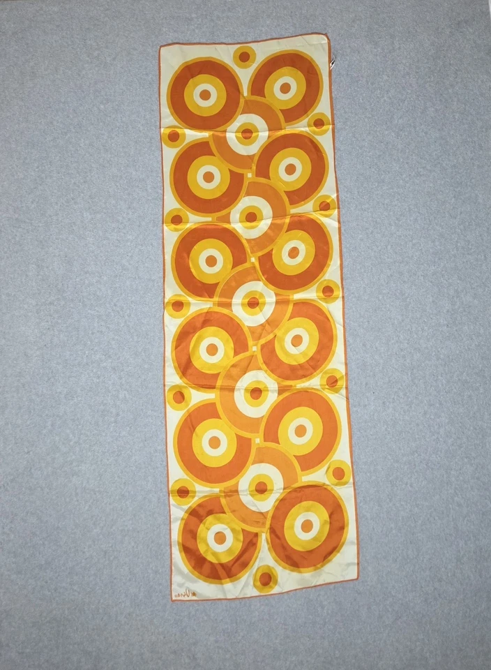 Bufanda vintage años 60 VERA Neumann naranja amarillo círculo geométrico 46x15 en Japón Foto 3 de 4