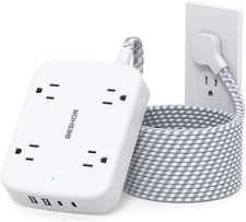 10FT Surge Protector Power Strip, Flat Extension Cord with 2 USB C, Flat Plug Po