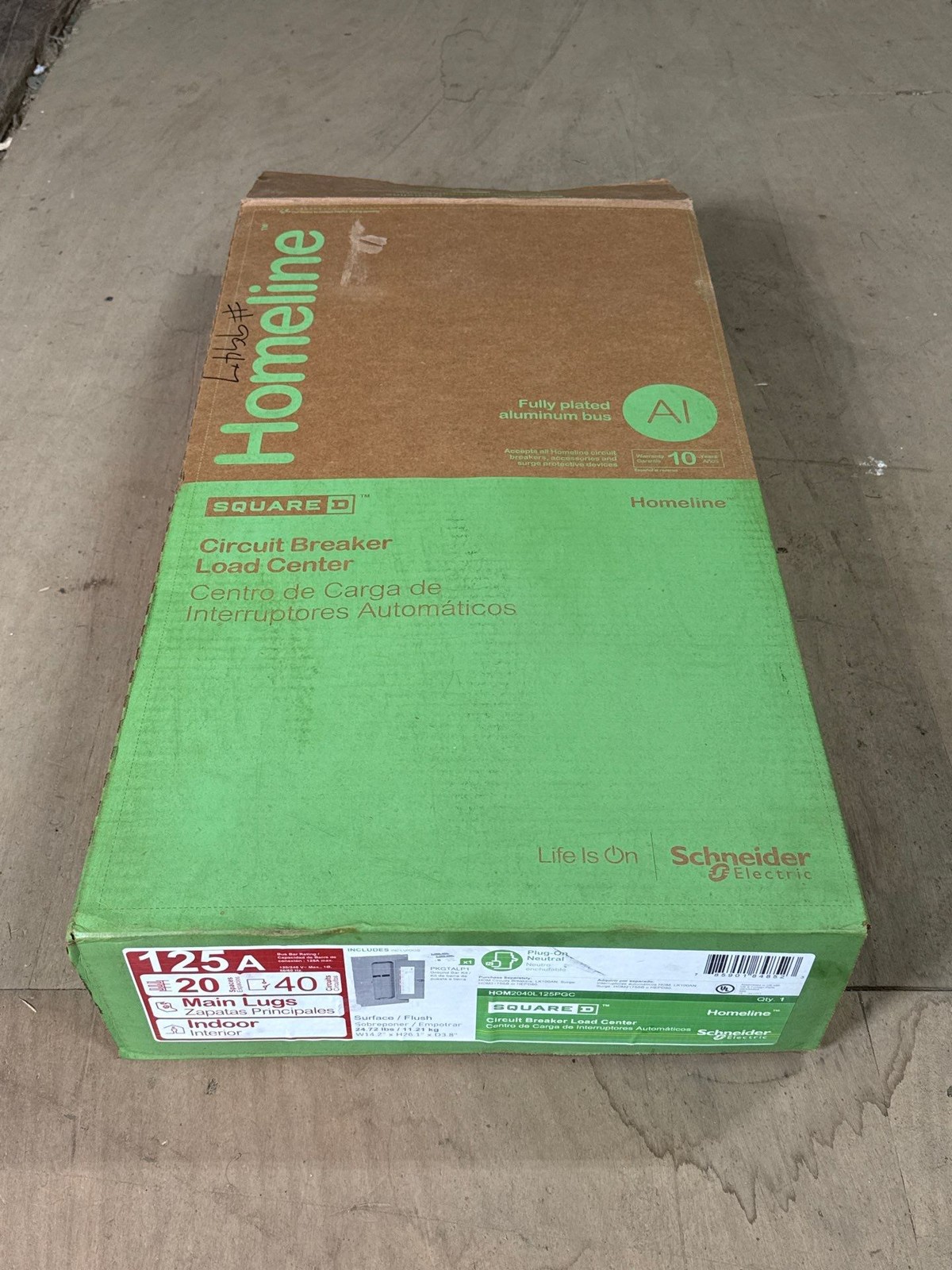 SQ D HOM2040L125PGC Load Center 125A 20Space 120/240V 1PH Homeline ...