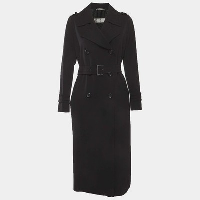 Max Mara Black Garbardine Double Breasted Trench Coat M