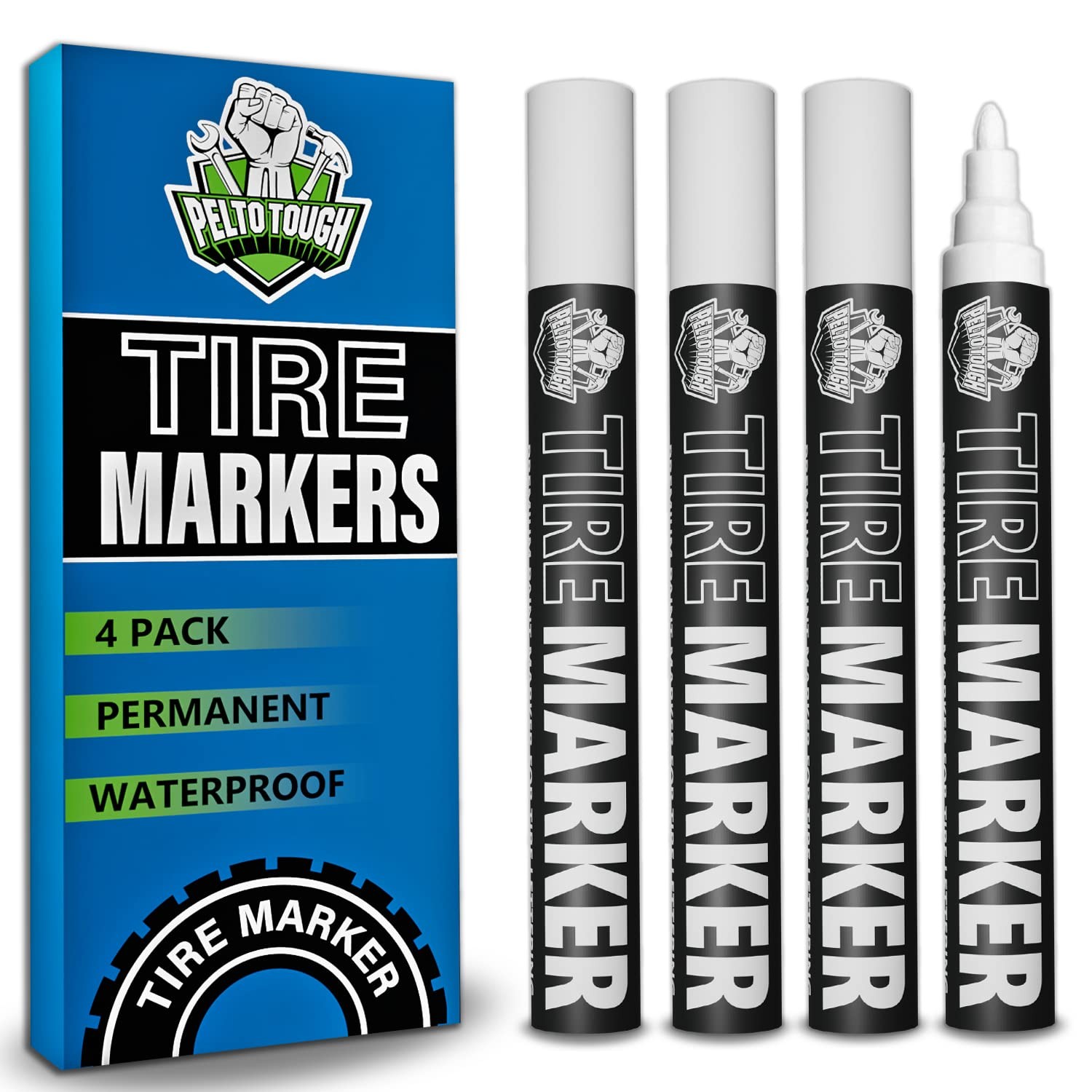 White tire Paint Marker for Car Tire Lettering - 4 Pack - Pe