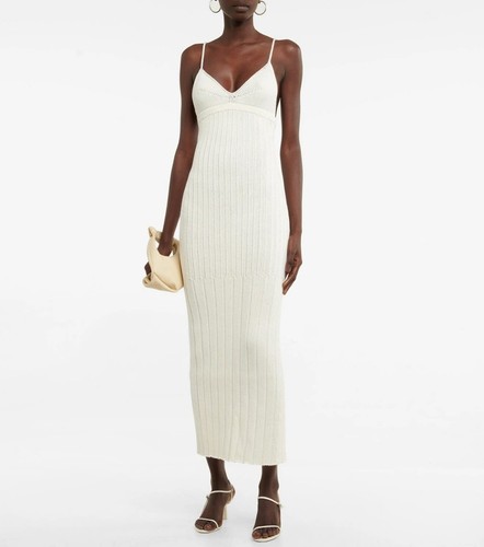 KHAITE Olympia Ribbed Knit Cotton Blend Sleeveless Maxi Dress Ivory M Org $1,180