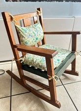 Vintage Toddler Baby Wood Rocking Chair With Seat Cushion