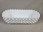 HOBNAIL MILK GLASS Scalloped Rim Oblong Serving Dish / Planter 10" Vintage